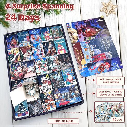 Advent Calendar 2024 عيد الميلاد عطلة بانوراما الألغاز - 1000 قطعة العد التنازلي المغامرة للأطفال والكبار in Saudi Arabia