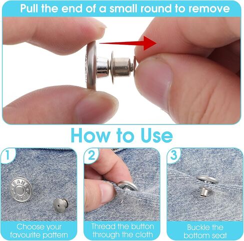 12 Set Button Pins for Jeans, No Sew Jeans Button Replacement, Pants Button Tightener for Waist, Jean Buttons for Loose Jeans Reusable and Adjustable in Saudi Arabia