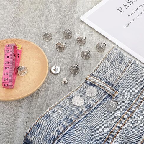 12 Set Button Pins for Jeans, No Sew Jeans Button Replacement, Pants Button Tightener for Waist, Jean Buttons for Loose Jeans Reusable and Adjustable in Saudi Arabia