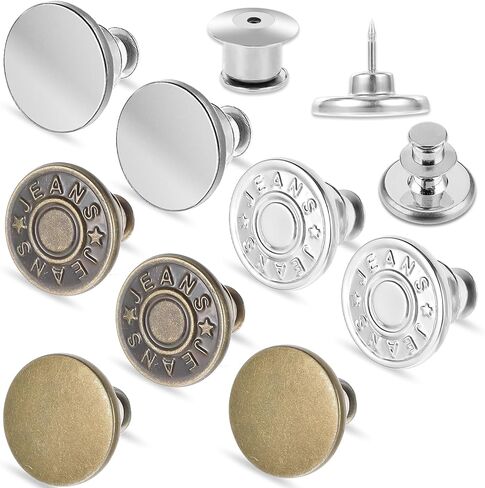12 Set Button Pins for Jeans, No Sew Jeans Button Replacement, Pants Button Tightener for Waist, Jean Buttons for Loose Jeans Reusable and Adjustable in Saudi Arabia
