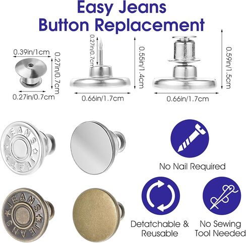 12 Set Button Pins for Jeans, No Sew Jeans Button Replacement, Pants Button Tightener for Waist, Jean Buttons for Loose Jeans Reusable and Adjustable in Saudi Arabia
