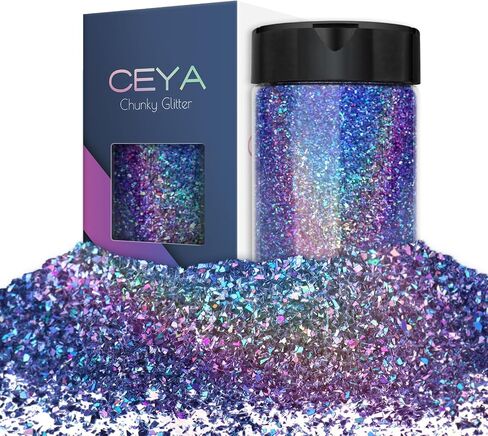 بريق مكتنز ثلاثي الأبعاد من Ceya، 3.5 أونصة/ 100 جرام مسحوق بريق حرفي غير منتظم باللون الأزرق بالليزر، مسمار معدني قزحي الألوان مكتنز بريق ترتر رقيق من أجل صناعة المجوهرات من راتنجات الإيبوكسي in Saudi Arabia