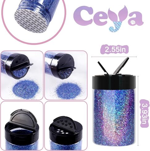 بريق مكتنز ثلاثي الأبعاد من Ceya، 3.5 أونصة/ 100 جرام مسحوق بريق حرفي غير منتظم باللون الأزرق بالليزر، مسمار معدني قزحي الألوان مكتنز بريق ترتر رقيق من أجل صناعة المجوهرات من راتنجات الإيبوكسي in Saudi Arabia