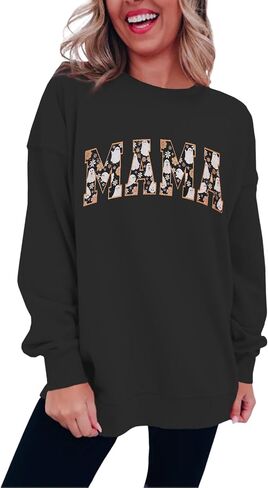 BOUTIKOME Halloween Mama Sweatshirt Womens Ghost Graphic Crewneck Shirts Long Sleeve Pullover Spooky Season Oversized Tops in Saudi Arabia