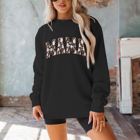 BOUTIKOME Halloween Mama Sweatshirt Womens Ghost Graphic Crewneck Shirts Long Sleeve Pullover Spooky Season Oversized Tops in Saudi Arabia