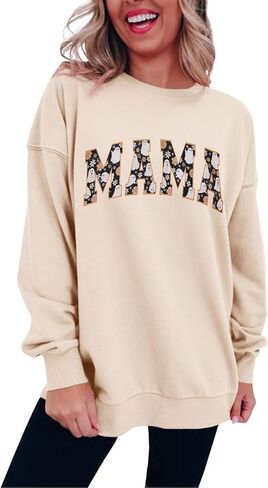 BOUTIKOME Halloween Mama Sweatshirt Womens Ghost Graphic Crewneck Shirts Long Sleeve Pullover Spooky Season Oversized Tops in Saudi Arabia