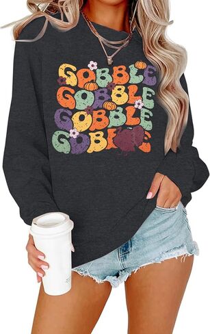 FLOYU Thanksgiving Sweatshirts for Women Gobble Sweatshirt Turkey Pullover Thanksgiving Sweaters Thankful Clothes in Kuwait