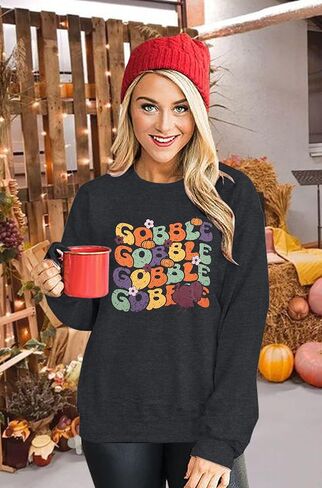 FLOYU Thanksgiving Sweatshirts for Women Gobble Sweatshirt Turkey Pullover Thanksgiving Sweaters Thankful Clothes in Kuwait