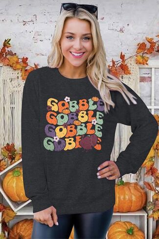 FLOYU Thanksgiving Sweatshirts for Women Gobble Sweatshirt Turkey Pullover Thanksgiving Sweaters Thankful Clothes in Kuwait