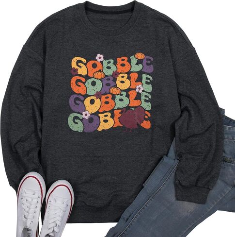 FLOYU Thanksgiving Sweatshirts for Women Gobble Sweatshirt Turkey Pullover Thanksgiving Sweaters Thankful Clothes in Kuwait