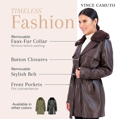 سترة Vince Camuto متوسطة الطول من الجلد الصناعي للنساء معطف جلدي عصري in Saudi Arabia