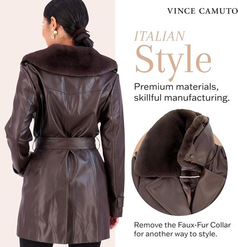 سترة Vince Camuto متوسطة الطول من الجلد الصناعي للنساء معطف جلدي عصري in Saudi Arabia