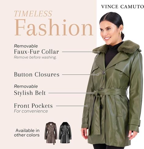 سترة Vince Camuto متوسطة الطول من الجلد الصناعي للنساء معطف جلدي عصري in Saudi Arabia