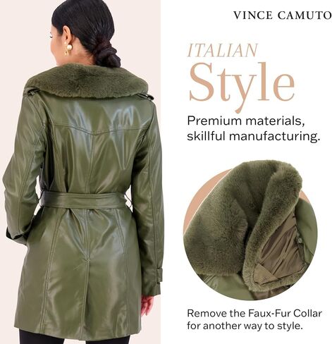 سترة Vince Camuto متوسطة الطول من الجلد الصناعي للنساء معطف جلدي عصري in Saudi Arabia