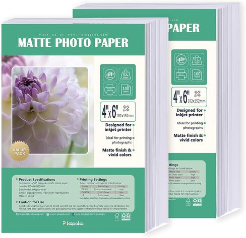 8x10 Matte Photo Printer Paper 52lb for Inkjet Printing, Thick Coated Presentation Paper with Vivid Color Output, Fast Dry Matte Finish for Flyers, Brochures, 100 Pack in Kuwait