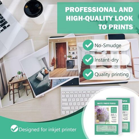 8x10 Matte Photo Printer Paper 52lb for Inkjet Printing, Thick Coated Presentation Paper with Vivid Color Output, Fast Dry Matte Finish for Flyers, Brochures, 100 Pack in Kuwait