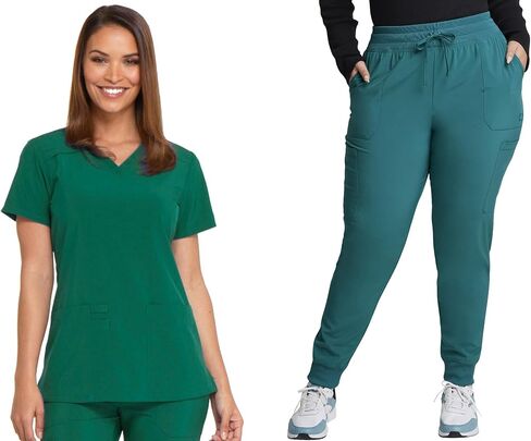 Dickies Women's Scrub Sets V-Neck Top DK615 Mid Rise Jogger DK065 with Moisture Wicking, Durable, and 360° Stretch Fabric, Hunter Green- M Top/M Pant in Saudi Arabia