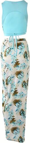 SHENHE Women's 2 Piece Outfits Boho Skirt Sets Tie Back Cropped Tank Top and Slit Maxi Skirt in Kuwait