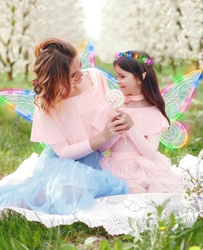Fairy Wings for Adults Women Light UP Butterfly Costume with Elf Ears for Girls Halloween LED Dress Up Cosplay Angel Wings Party Favor White in Saudi Arabia