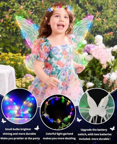Fairy Wings for Adults Women Light UP Butterfly Costume with Elf Ears for Girls Halloween LED Dress Up Cosplay Angel Wings Party Favor White in Saudi Arabia