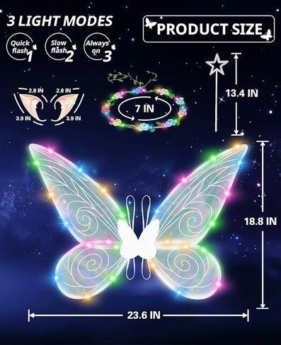 Fairy Wings for Adults Women Light UP Butterfly Costume with Elf Ears for Girls Halloween LED Dress Up Cosplay Angel Wings Party Favor White in Saudi Arabia