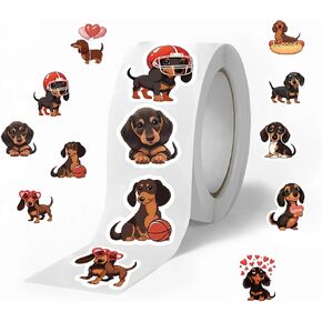 500 Pcs Cartoon Dachshund Sticker, Cute Dachshund Roll Sticker Label for Kids, Reward Stickers for Toddlers Party Favors, Teacher Awards, Goodie Bags