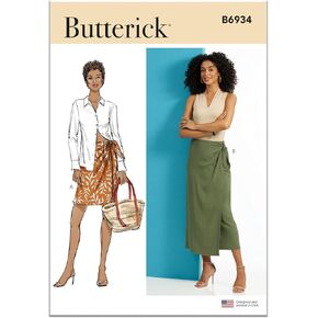 Butterick B6934A Misses' Wrap Skirt Sewing Pattern Kit in Two Lengths, Design Code B6934, Sizes XS-S-M-L-XL-XXL