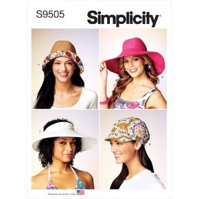 Simplicity Bell-Shaped, Lined, Wide Brim, and Open Crown Hat Sewing Pattern Kit, Code S9505, Sizes S-M-L, Multicolor