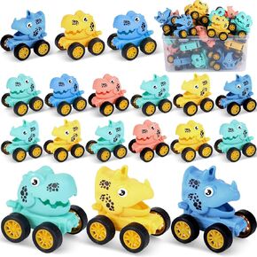 18 Pcs Mini Dinosaur Pull Back Cars for Kids Racing Vehicles Toys with Storage Box Bulk Children Dino Cars Party Favors Supplies Pinata Fillers Birthday Gifts for Toddlers Boys Girls Over 3 Years