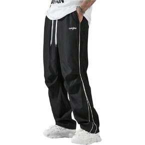 GORGLITTER Men's Lightweight Baggy Sweatpants Contrast Trim Letter Graphic Open Bottom Athletic Pants with Pockets