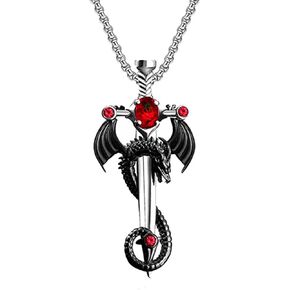 GYRMMUE Gothic Sword Dragon Necklace Vintage Dragon Wrapped Sword Cross Pendant Necklace Punk Dragon Wing Necklace Halloween Dark Gothic Jewelry for Men Women
