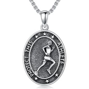 Sport Necklace S925 Sterling Silver Baseball Soccer Hockey Football Runner Necklace for Men Women