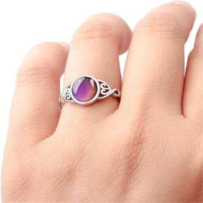 AZQ Fashion 925 Sterling Silver Color Changing Mood Ring Cocktail Rings Round Cut Cubic Zirconia Promise Rings CZ Classical Eternity Engagement Wedding Band Ring for Women TZ.92
