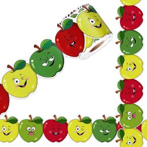 65.6Ft Apples Bulletin Board Border 3 Colors Funny Apples Shaped Die Cute Trim Border Roll for Back to School Classroom Chalkboard Window Decor