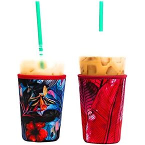 Baxendale Reusable Iced Coffee Sleeve for Cold Drink Cups - 2 Pack Neoprene Iced Coffee Sleeve Cup Sleeves for Cold Drinks Compatible with Starbucks Dunkin - Large 32oz (Pink/Purple Ombre Textured) in Saudi Arabia