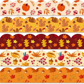 Whaline 69Ft Fall Bulletin Board Borders Colorful Squirrel Pumpkin Maple Leaf Adhesive Trim Border for Autumn Harvest Thanksgiving Classroom Office Decor