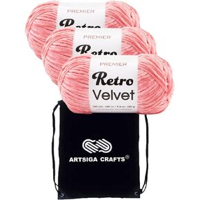 Premier Yarns Retro Velvet Cream 1088-01 (3-Skeins - Same Dye Lot) Chunky Bulky #5 Polyester Yarn for Crocheting and Knitting with Project Bag