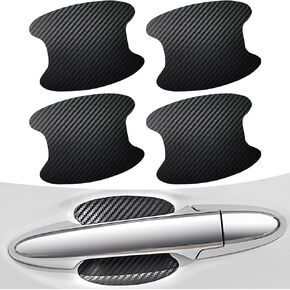 8 Pack Car Door Bowl Stickers, 0.6In x 5In Carbon Fiber Vehicle Door Handle Protector, 4.13In x 3.1In Anti-Scratches Door Bowl Stickers, Universal Waterproof Side Door Decoration (Black)