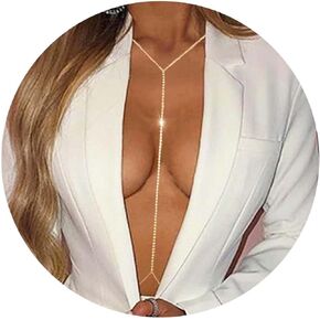 Rhinestone Sexy Body Chain Gold Crystal Body Chain Crossover Bikini Bra Belly Waist Chain Necklace Summer Beach Body Necklace Jewelry for Women