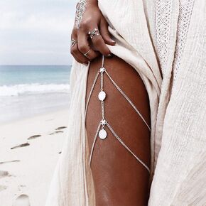 Bohemian Multi Layers Leg Thigh Chain Coin Summer Beach Bikini Body Chain Sexy Body Jewelry for Women and Girls (Gold)