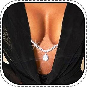 JEWEKY Rhinestone Bra Chains Sparkly Chest Chain Crystal Body Chain Bikini Party Body Jewelry for Women