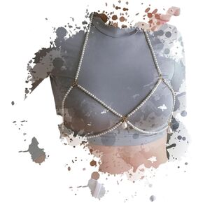 Formery Pearls Bra Body Chains White Pearl Bikini Chest Chain Party Prom Ceremony Festival Body Jewelry Accessories for Women