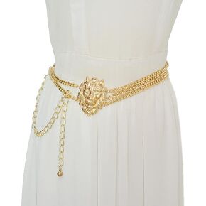 U Scinan Metal Waist Chain Dress Belts Fashion Lion Head Decorative Body Chains Jewelry Accessories for Women Girls