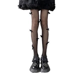 Black Sheer Tights Y2K High Waist Pantyhose with Bows Patterned Stockings for Women in Saudi Arabia