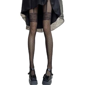 Black Sheer Tights Y2K High Waist Pantyhose with Bows Patterned Stockings for Women