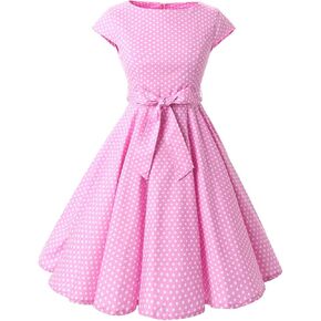 Women Vintage 1950s Floral Polka Dot Dress 50s 60s Rockabilly Swing Cocktail Tea Party Dress