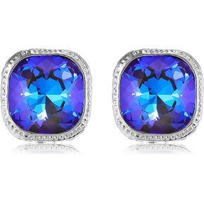 Rhinestone Clip on Earrings, Square Mocha Crystal Silver Clip on Earrings, Hypoallergenic Non Pierced Earrings for Women