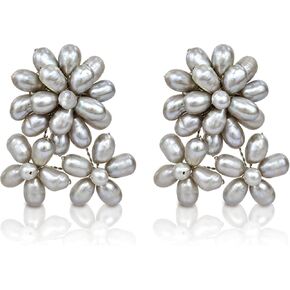 AeraVida Blooming Floral Romance Gray Pearl Clip On Earrings,Elegant Pearl Earrings for Women,Handmade Cultured Freshwater Pearls Earrings,Chic Clip on Earrings,Gifts for Women,Boho Jewelry, Pearl
