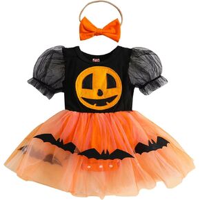 Newborn Baby Girl Halloween Witch Costume Puff Sleeve Tulle Romper Dress Lace Tutu Skirt Bodysuit Party Outfits