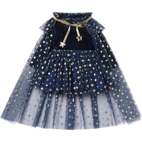 ODASDO Baby Girls Halloween Witch Costume Toddlers Kids Long Sleeve Velvet Dress with Tulle Cloak 2pcs Set